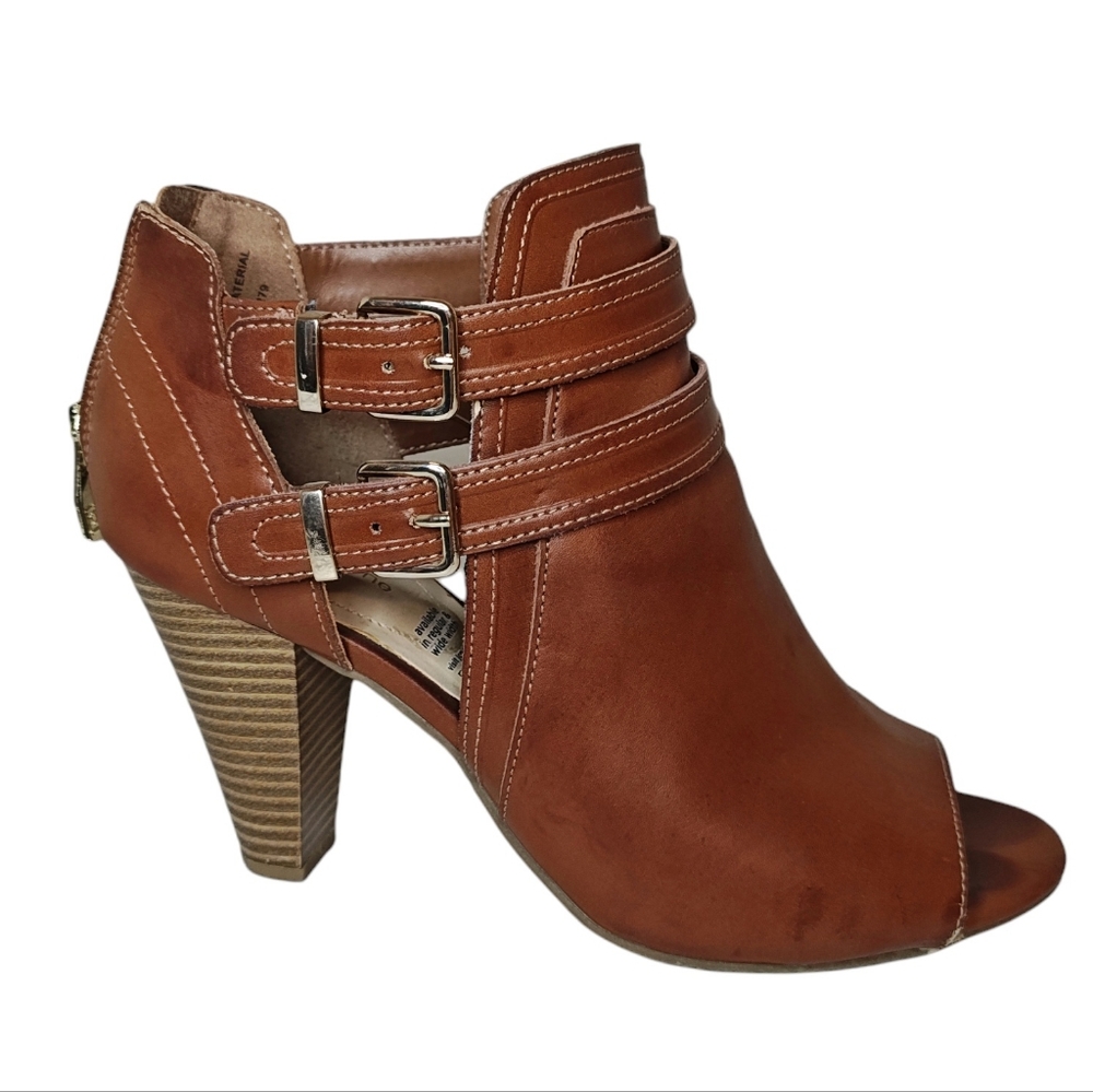 Liz Claiborne Genesis Cognac Open-Toe Ankle Booties